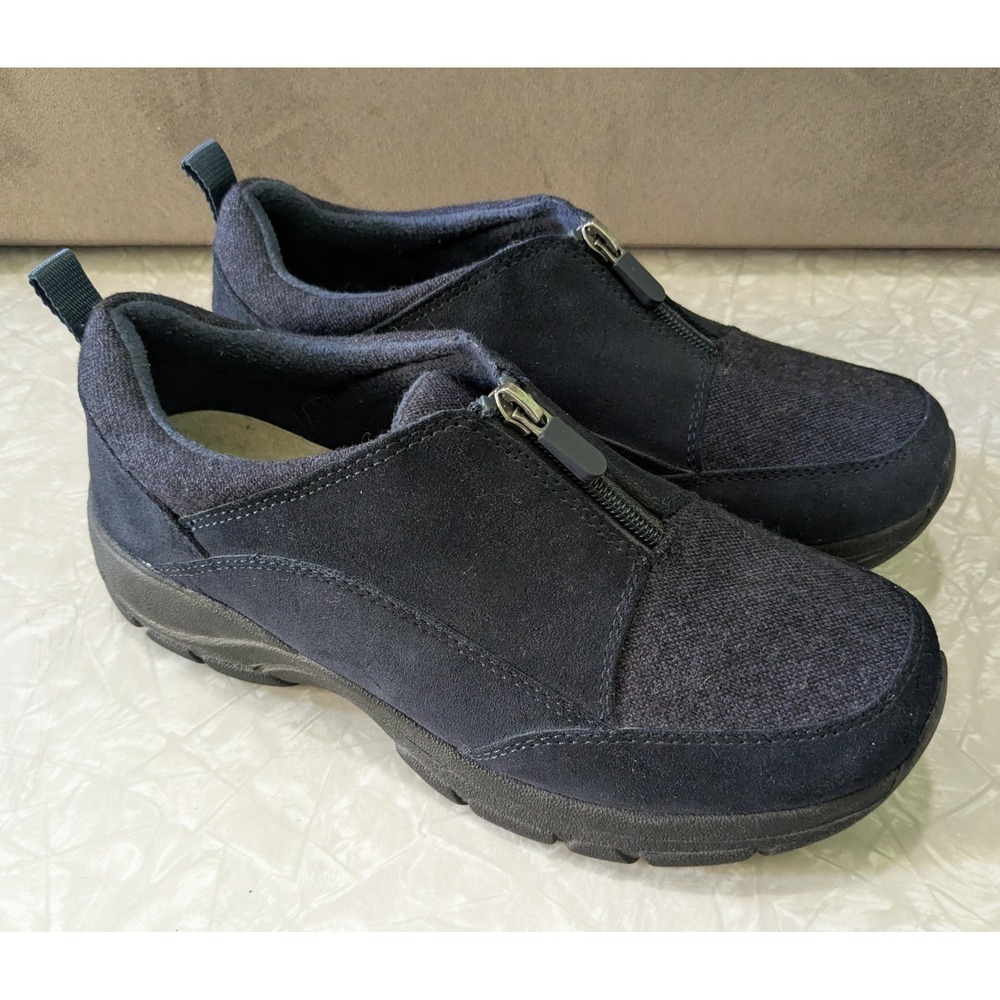 Lands End Womens Navy‎ Blue Suede Zip Front All Weather Loafers Shoes 9D